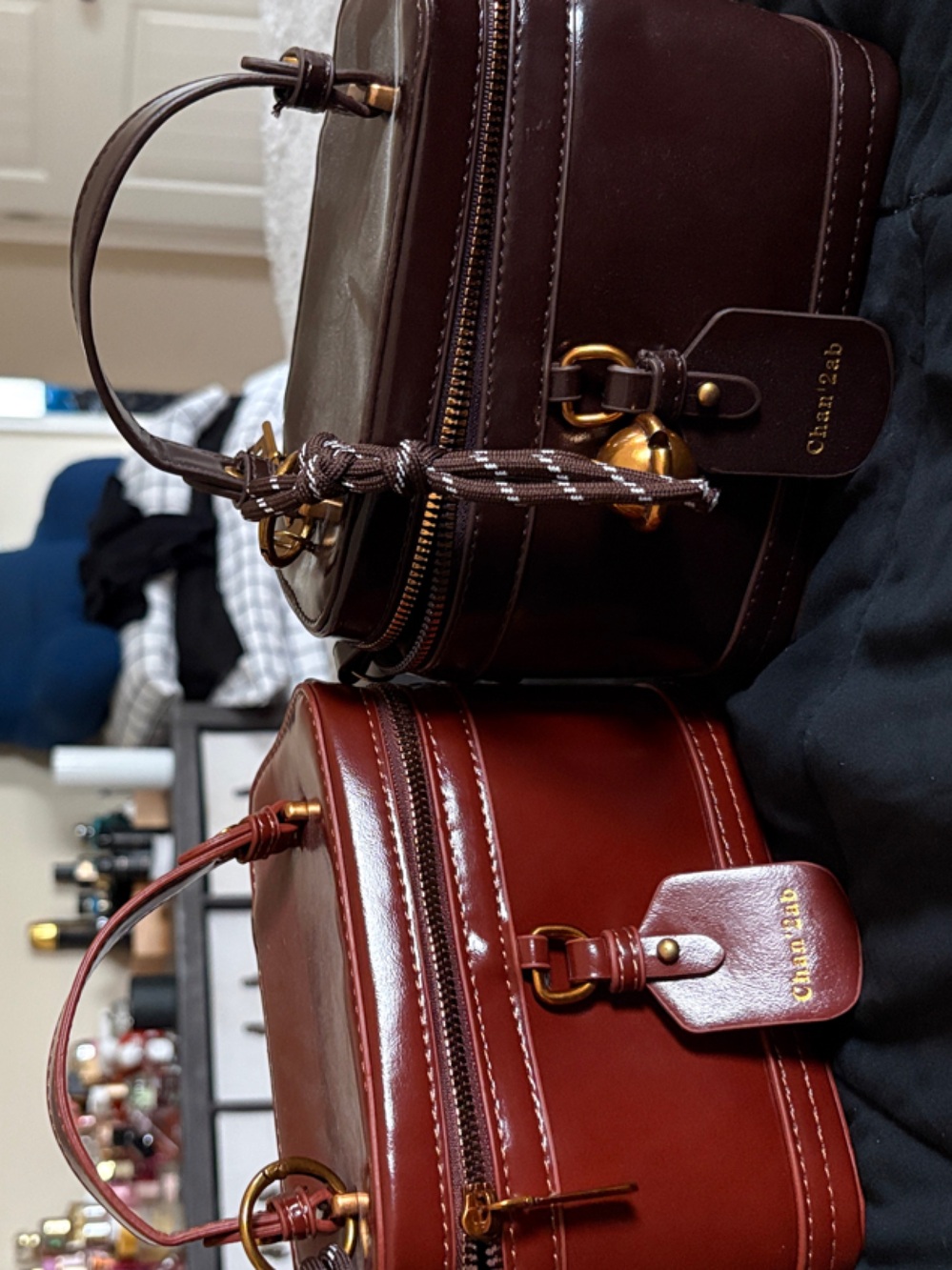 SHEIN Mini Box Bag Set in Brown and Dark Brown